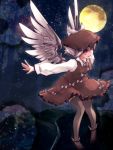  animal_ears brown_legwear dress full_moon moon mystia_lorelei night outstretched_arms pigeon-toed pigeon_toed pink_hair red_eyes short_hair smile solo spread_arms thighhighs touhou urita_(vivivinicol) winged_shoes wings 
