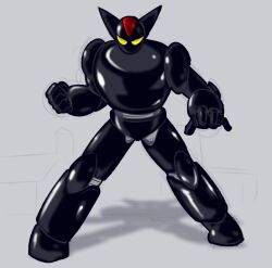  armor black_armor black_ox clenched_hand ephssis facing_viewer full_body glint grey_background highres horns joints legs_apart mecha mecha_focus mechanical_horns no_humans robot robot_joints science_fiction sketch super_robot tetsujin_28-gou yellow_eyes 
