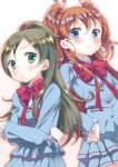  bad_id blue_eyes bow brown_hair green_eyes houjou_hibiki long_hair minamino_kanade multiple_girls orange_hair ponytail precure rom_sen school_uniform suite_precure two_side_up 