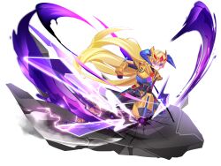  1girl absurdres aizeis arm_cannon armor armored_boots assault_visor b-densetsu!_battle_b-daman belt biometal blonde_hair body_armor bodysuit boots chest_jewel commission commissioner_upload covered_navel elf_(mega_man_zx_prequel) energy fake_horns fighting_stance forehead_jewel full_body gauntlets gloves helio_breaker helmet highres hip_armor horned_helmet horns long_bangs long_hair mega_man_(series) mega_man_zx non-web_source shoulder_armor solo thighs transparent_background weapon 