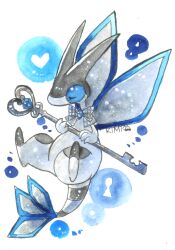  closed_eyes flygon full_body greenaokimi highres holding holding_key key no_humans pokemon pokemon_(creature) simple_background solo white_background 