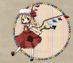  ascot blonde_hair child dress flandre_scarlet footwear hagino_chiyoko hat laevatein long_hair mary_janes necktie red_eyes ribbon shoes smile socks solo the_embodiment_of_scarlet_devil touhou weapon wings 