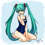  green_eyes green_hair hatsune_miku long_hair school_swimsuit swimsuit twintails very_long_hair vocaloid 