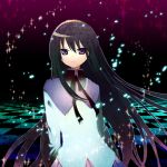  720yen akemi_homura black_hair checkered checkered_floor glowing long_hair magical_girl mahou_shoujo_madoka_magica purple_eyes solo sparkle violet_eyes 