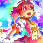  88_(pixiv) bow face gloves hair_bow kaname_madoka magical_girl mahou_shoujo_madoka_magica open_mouth pink_eyes pink_hair short_twintails twintails white_gloves 