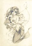  breasts bubble cleavage face graphite_(medium) long_hair mermaid monochrome monster_girl navel phong_anh shell shell_bikini signature solo the_little_mermaid traditional_media watermark 
