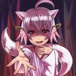  88_(pixiv) ahoge animal_ears face foreshortening hands kyubey mahou_shoujo_madoka_magica personification red_eyes short_hair smile tail white_hair 