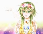  artist_request bare_shoulders flower goggles green_eyes green_hair gumi petals solo source_request tears vocaloid 