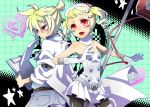  1boy 1girl bare_shoulders blonde_hair blush bow breasts brother_and_sister child doctor drill_hair elbow_gloves fang flat_chest gloves hair_bow hair_ornament hat intravenous_drip kagamine_len kagamine_rin koiiro_byoutou_(vocaloid) mouth_hold nata nurse nurse_cap open_mouth pantyhose ponytail project_diva project_diva_2nd red_eyes short_hair siblings small_breasts smile sweatdrop thigh_boots thighhighs twin_drills twins twintails uniform vocaloid 