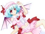  artist_request bare_shoulders blue_hair blush lying midriff open_mouth red_eyes remilia_scarlet skirt solo touhou wings 