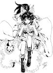  1girl boots classictime face hakurei_reimu hands_together monochrome smile solo touhou 