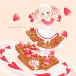  dress food food_as_clothes fruit hair_as_food heart kneeling original shindog solo strawberry syrup waffle waffle_(food) 