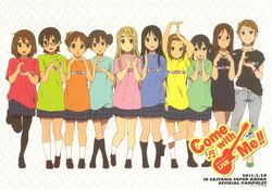  akiyama_mio casual english hand_gesture hirasawa_ui hirasawa_yui k-on! kawaguchi_norimi kotobuki_tsumugi lineup manabe_nodoka multiple_girls nakano_azusa official_art pantyhose scan sheer_legwear skirt socks suzuki_jun t-shirt tainaka_ritsu thighhighs yamanaka_sawako 