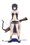  bare_shoulders blue_eyes blue_hair bow_(weapon) breasts cat_ears cleavage collar crossbow highres mr.romance navel ragnarok_online raised_eyebrow short_hair simple_background skull solo stalker weapon 