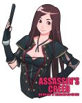  assassin&#039;s_creed:_brotherhood assassin's_creed:_brotherhood breasts brown_eyes brown_hair charlotte_aulin cleavage fan fingerless_gloves g-room_honten gloves highres long_hair the_courtesan 