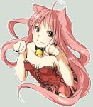  animal_ears bell breasts brown_eyes cat_ears cat_pose cleavage collar copyright_request corset face jingle_bell long_hair natsuki_suzuhara paw_pose pink_hair skirt smile solo 