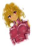  blonde_hair breasts erect_nipples gundam gundam_seed gundam_seed_destiny highres impossible_clothes impossible_clothing impossible_shirt light_smile red_eyes shirt short_hair solo stellar_loussier 