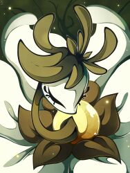  1girl antennae arthropod_girl black_eyes closed_eyes colored_skin flower highres hollow_knight hollow_knight:_silksong mask monster_girl nyleth_(hollow_knight) petals pinrhyme plant_girl solo white_flower 