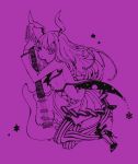  animal_ears ankle_ribbon ballpoint_pen_(medium) bow bow_legwear bunny_ears electric_guitar garter_straps guitar high_heels instrument long_hair minidress miri monochrome purple reisen_udongein_inaba shoes solo star thigh-highs thighhighs touhou traditional_media vertical-striped_legwear vertical_stripes wink 