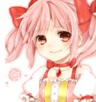  bad_id bow hadaarennjared hair_bow kaname_madoka magical_girl mahou_shoujo_madoka_magica pink_eyes pink_hair short_hair short_twintails smile solo twintails 