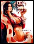  black_hair boa_hancock breasts character_name cleavage earrings highres jewelry large_breasts long_hair midriff one_piece salome_(one_piece) snake tsuyomaru 