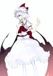  asagi_shii ascot bat_wings belt blue_hair bow dress frills hat profile red_eyes remilia_scarlet short_hair silver_hair simple_background solo touhou white white_dress white_hair white_legwear wings 