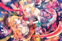  bow dress hair_bow hat houmuari makeup multiple_girls pixiv_fantasia pixiv_fantasia_5 wink 