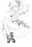  ayasaki_hayate blush bolze bow cosplay crossdressinging gloves hair_bow hayate_no_gotoku! kaname_madoka kaname_madoka_(cosplay) kneehighs mahou_shoujo_madoka_magica monochrome short_hair short_twintails sketch skirt solo spoken_blush twintails 