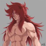  abs bad_id grey_background heartcatch_precure! highres kumojacky long_hair male mura_(mu00) muscle precure red_eyes red_hair redhead shirtless solo topless 