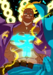  1boy abs anchor_tattoo beard_stubble blonde_hair blue_eyes blue_sash chest_tattoo commentary_request facial_hair highres looking_at_viewer male_focus marco_(one_piece) one_piece open_clothes open_shirt sash short_hair smile solo stktik09060906 stubble tail tattoo 
