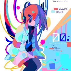  a.i._voice adachi_rei android black_shirt colorful computer_chip headlamp headset highres jacket morse_code one_side_up open_clothes open_jacket orange_eyes orange_hair pico radio_antenna shaded_face shirt utau white_jacket wire 