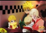  annria2002 baby bed blonde_hair blue_eyes child disney family glasses highres if_they_mated kingdom_hearts kingdom_hearts_358/2_days marker namine pillow robe roxas short_hair siblings sleeping smile twins winnie_the_pooh 