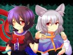  albino animal_ears asymmetrical_wings bad_id black_hair bow bust capelet grey_hair grin houjuu_nue long_sleeves mouse_ears multiple_girls nazrin red_eyes ribbon sadomochi shawl short_hair silver_hair smile touhou white_hair wings wink 