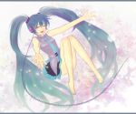  barefoot closed_eyes hatsune_miku headphones long_hair open_mouth twintails vocaloid 