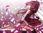  blush detached_sleeves dress magical_girl mahou_shoujo_madoka_magica mizu_no polearm ponytail red_eyes redhead sakura_kyouko solo source_request spear thigh_highs weapon 