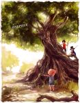  beetle child highres male monkey_d_luffy multiple_boys nature one_piece portgas_d_ace sabo_(one_piece) title_drop tree tsuyomaru young 