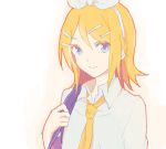  blue_eyes bow bust colored_eyelashes drawr face hair_ornament hairclip headband kagamine_rin looking_at_viewer necktie smile teti vocaloid 