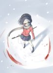  blood character_request copyright_request digital_media_player eyepatch hair_ornament hairclip headphones jacket nagian red_eyes scarf short_hair skirt snow solo sword weapon 