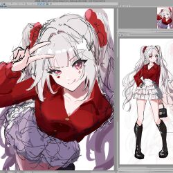  1girl alternate_costume bag black_bag black_boots boots commentary_request diamond_(shape) grey_hair heart highres honkai:_star_rail honkai_(series) pink_eyes skirt sparkle_(honkai:_star_rail) sparxie_(honkai:_star_rail) tokonatsu_(epfm5277) white_skirt 