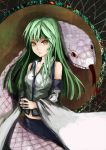  blush frog fuyou_deng green_hair hair_ornament kochiya_sanae long_hair snake solo touhou yellow_eyes 