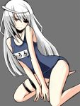  1girl eyepatch infinite_stratos laura_bodewig long_hair q_(a72pgc) red_eyes school_swimsuit silver_hair solo swimsuit 
