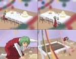  1girl cake chair decorations food green_hair hat kazami_yuuka kyojin_no_hoshi lonely pakira parody party_hat plate solo table tablecloth tears touhou youkai 