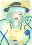  closed_eyes green_hair hat highres komeiji_koishi open_mouth smile solo toranashi touhou 