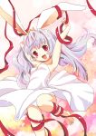  animal_ears arigato_usagi arigatou_usagi barefoot blush bunny_ears crown dress leotard lilita_(lilichi) long_hair red_eyes ribbon silver_hair smile tutu 