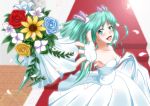  aqua_hair flower hatsune_miku petals twintails vocaloid wedding_dress 