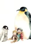  3boys brothers chikama chikama_(minka) child earmuffs family happy monkey_d_luffy multiple_boys one_piece penguin playing portgas_d_ace sabo_(one_piece) scarf siblings winter young 