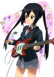  brown_eyes guitar instrument k-on! long_hair mayuge_(vec) nakano_azusa school_uniform ton-chan turtle twintails 