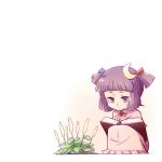  alternate_hairstyle bangs blunt_bangs book cattail child crescent hair_ornament hair_ribbon open_book patchouli_knowledge payot plant purple_eyes purple_hair ribbon robe ryuhey short_hair short_twintails simple_background sitting solo squatting stare touhou twintails violet_eyes young 