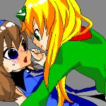  blonde_hair blue_eyes brown_hair couple emerald_(pokemon) green_eyes odamaki_sapphire pokemon pokemon_special 