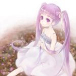  bow dress flower grass long_hair ma_na_roo pale_skin purple_eyes purple_hair ribbon sitting solo sophie_(tales_of_graces) tales_of_(series) tales_of_graces twintails violet_eyes 
